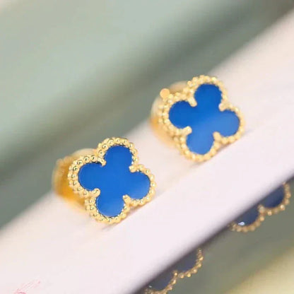 [Amore Jewels]CLOVER MINI 9.5MM BLUE AGATE EARRINGS