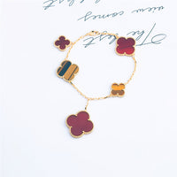 [Amore Jewels]CLOVER BRACELET 5 MOTIFS CARNELIAN TIGER EYE