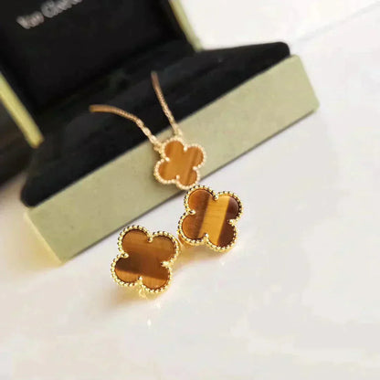 [Amore Jewels]CLOVER MEDIUM 1 MOTIFS TIGER EYE EARRINGS