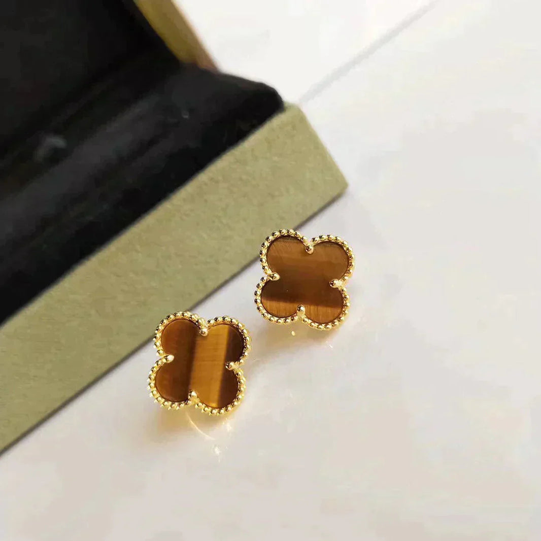 [Amore Jewels]CLOVER MEDIUM 1 MOTIFS TIGER EYE EARRINGS
