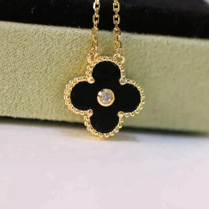 [Amore Jewels]CLOVER 15MM DIAMOND ONYX NECKLACE