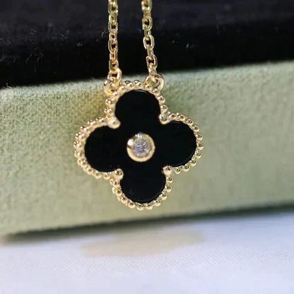 [Amore Jewels]CLOVER 15MM DIAMOND ONYX NECKLACE