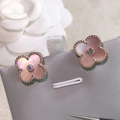 [Amore Jewels]CLOVER MEDIUM 1 MOTIFS  PINK MOP DIAMOND EARRINGS