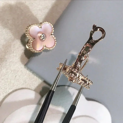 [Amore Jewels]CLOVER MEDIUM 1 MOTIFS  PINK MOP DIAMOND EARRINGS