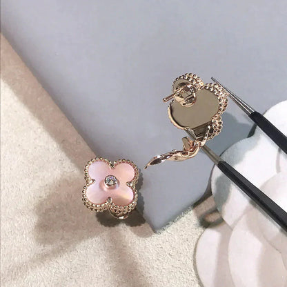 [Amore Jewels]CLOVER MEDIUM 1 MOTIFS  PINK MOP DIAMOND EARRINGS
