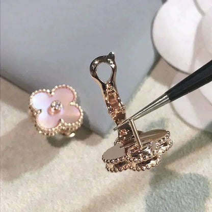 [Amore Jewels]CLOVER MEDIUM 1 MOTIFS  PINK MOP DIAMOND EARRINGS