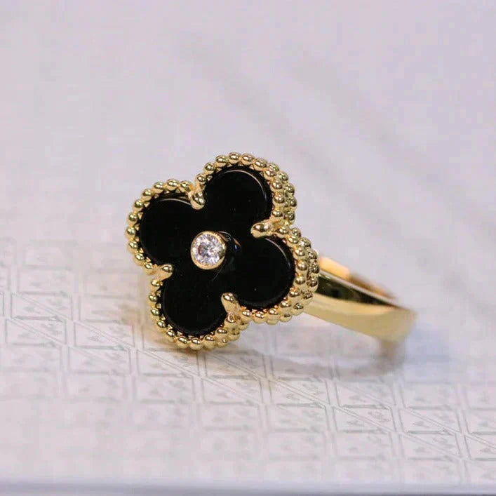 [Amore Jewels]CLOVER ONYX RING GOLD DIAMOND