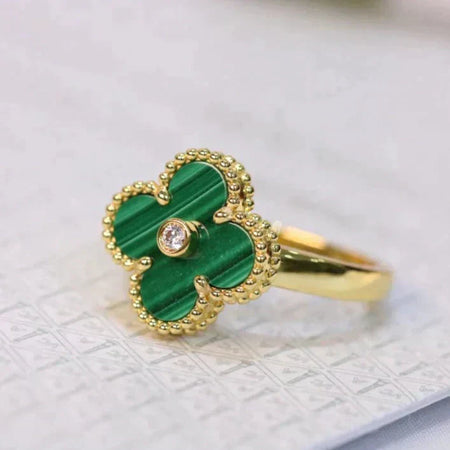 [Amore Jewels]CLOVER MALACHITE RING GOLD DIAMOND