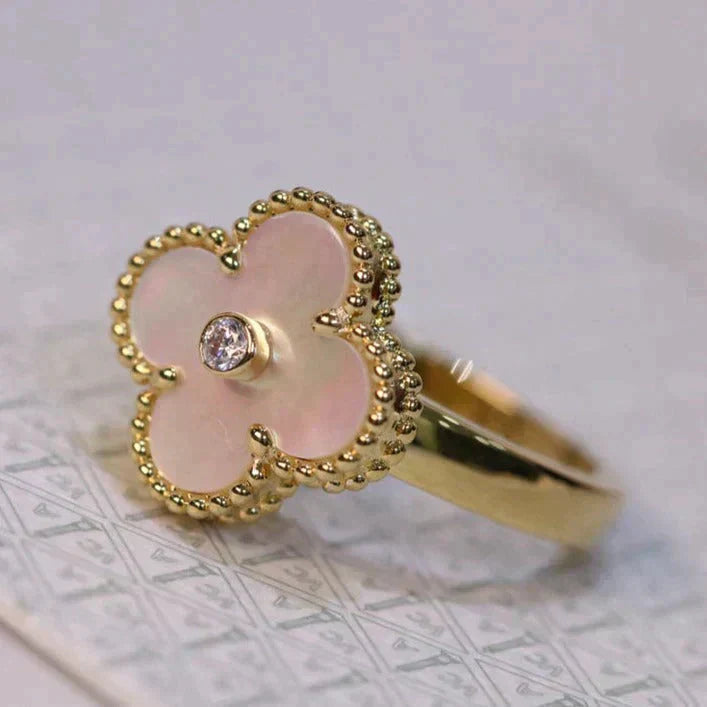 [Amore Jewels]CLOVER PINK MOP RING GOLD DIAMOND