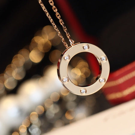 [Amore Jewels]LOVE NECKLACE 16MM 6 DIAMONDS PINK GOLD