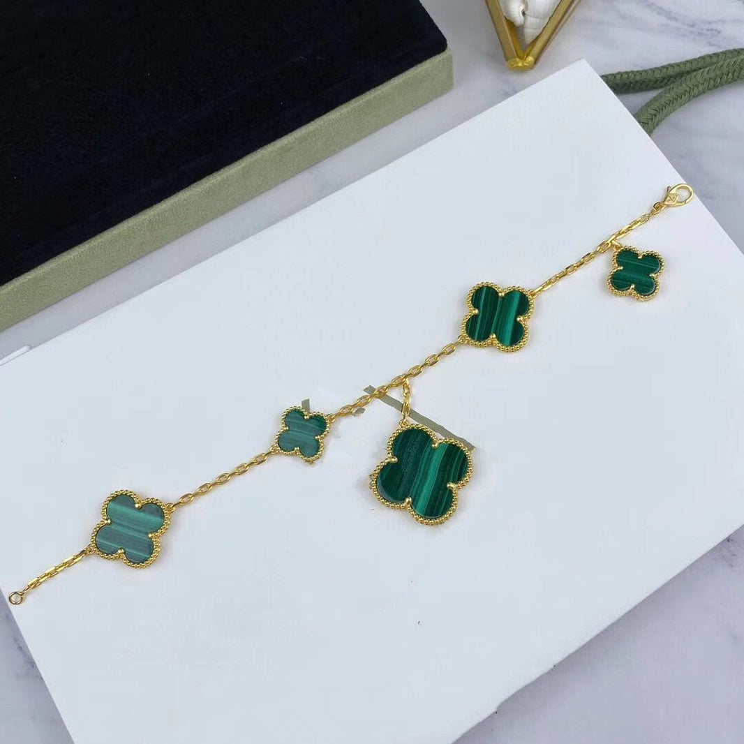 [Amore Jewels]MAGIC CLOVER MALACHITE GOLD BRACELET 5 MOTIFS