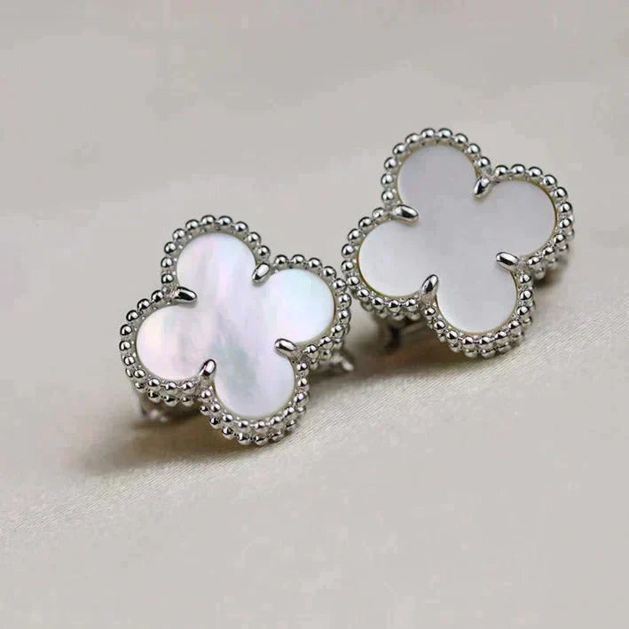 [Amore Jewels]CLOVER MEDIUM 1 MOTIFS  WHITE MOP EARRINGS SILVER
