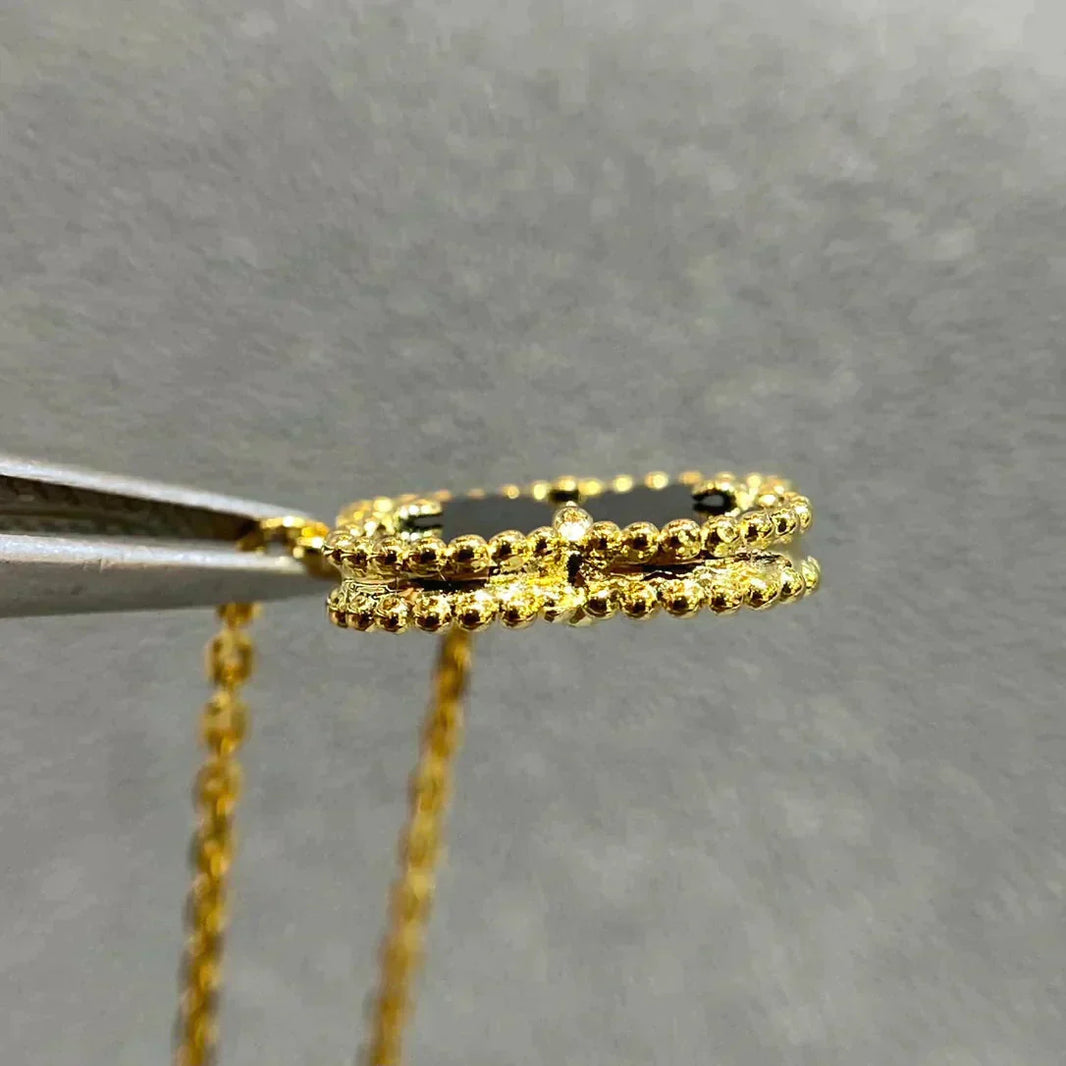 [Amore Jewels]CLOVER 15MM BLACK ONYX SINGLE FLOWER NECKLACE