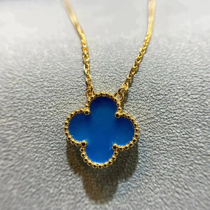 [Amore Jewels]CLOVER 15MM BLUE AGATE NECKLACE