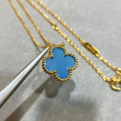 [Amore Jewels]CLOVER 15MM BLUE AGATE NECKLACE
