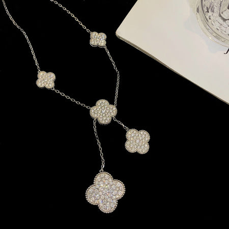 [Amore Jewels]CLOVER 5 MOTIFS SILVER DIAMONDS NECKLACE