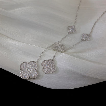 [Amore Jewels]CLOVER 5 MOTIFS SILVER DIAMONDS NECKLACE
