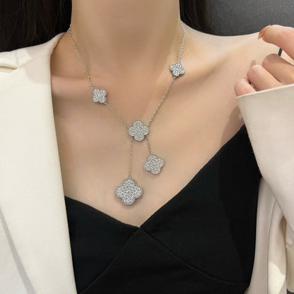 [Amore Jewels]CLOVER 5 MOTIFS SILVER DIAMONDS NECKLACE