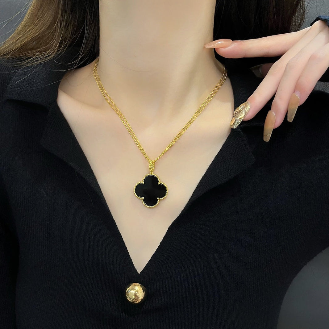 [Amore Jewels]CLOVER 25MM NECKLACE GOLD ONYX