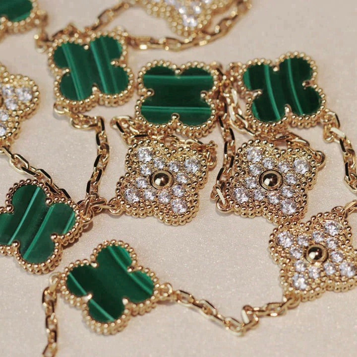[Amore Jewels]CLOVER 20 MOTIFS MALACHITE DIAMOND NECKLACE