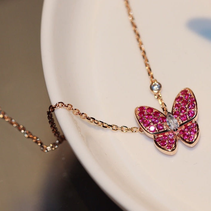 [Amore Jewels]BUTTERFLY RED DIAMOND ROSE GOLD NECKLACE