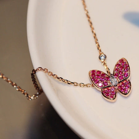[Amore Jewels]BUTTERFLY RED DIAMOND ROSE GOLD NECKLACE