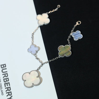 [Amore Jewels]CLOVER BRACELET 5 MOTIFS MOP CHALCEDONY SILVER