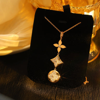[Amore Jewels]STAR AND SUN DIAMOND PINK GOLD NECKLACE