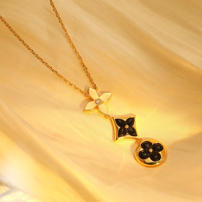 [Amore Jewels]STAR AND SUN ONYX PINK GOLD NECKLACE