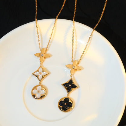 [Amore Jewels]STAR AND SUN ONYX PINK GOLD NECKLACE