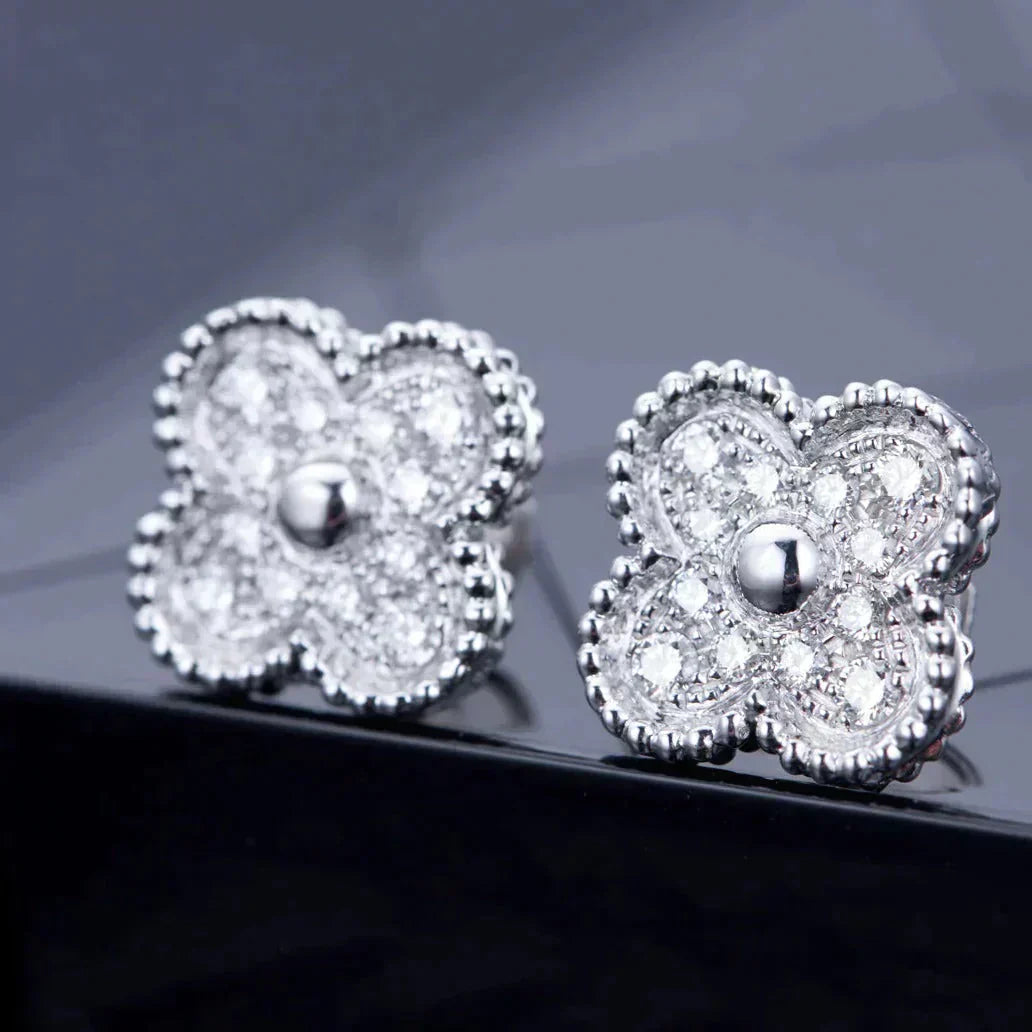 [Amore Jewels]CLOVER 1 MOTIFS DIAMOND STUD EARRINGS SILVER