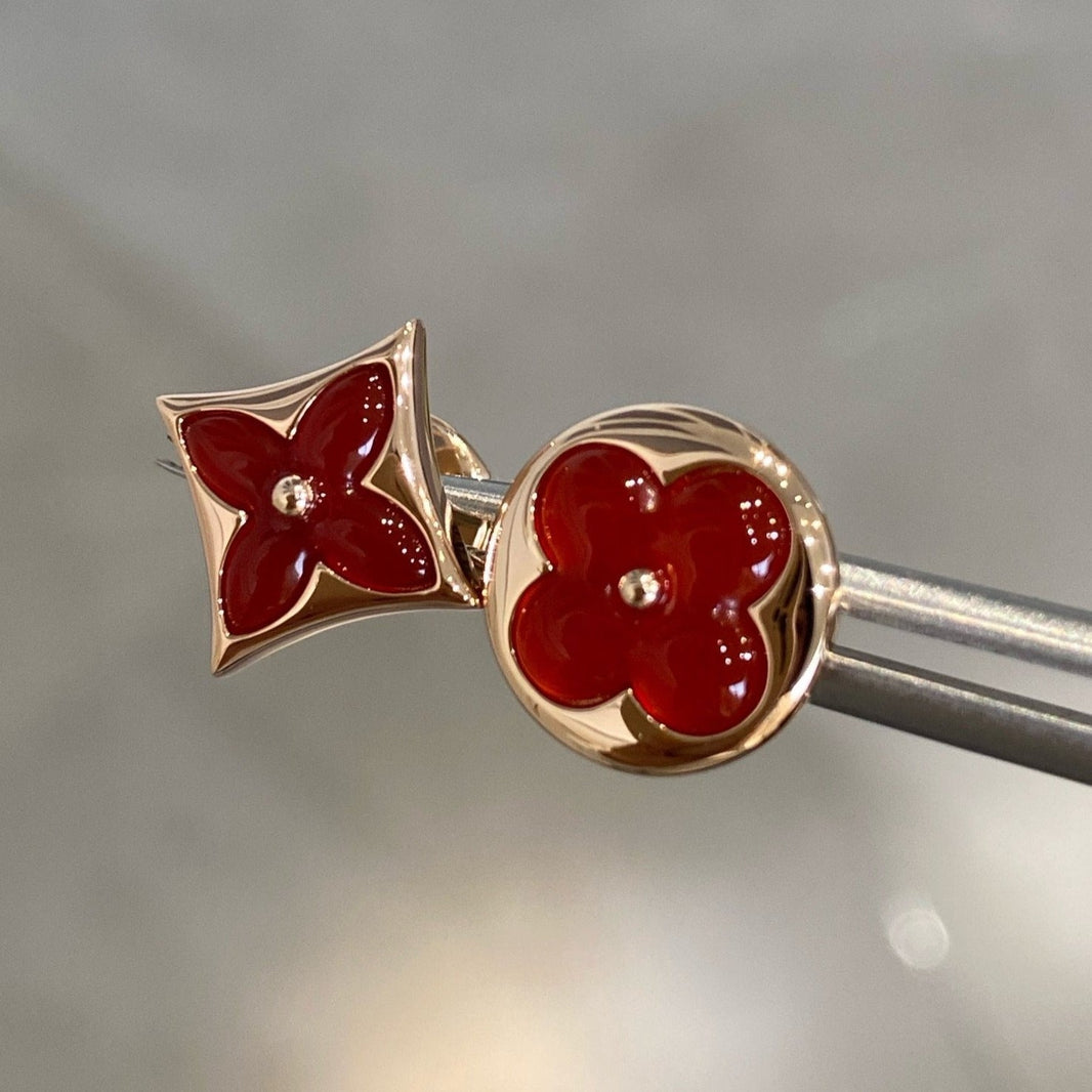 [Amore Jewels]STAR AND SUN PINK GOLD CARNELIAN STUD EARRINGS