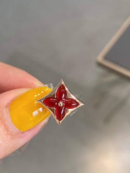 [Amore Jewels]STAR AND SUN PINK GOLD CARNELIAN STUD EARRINGS
