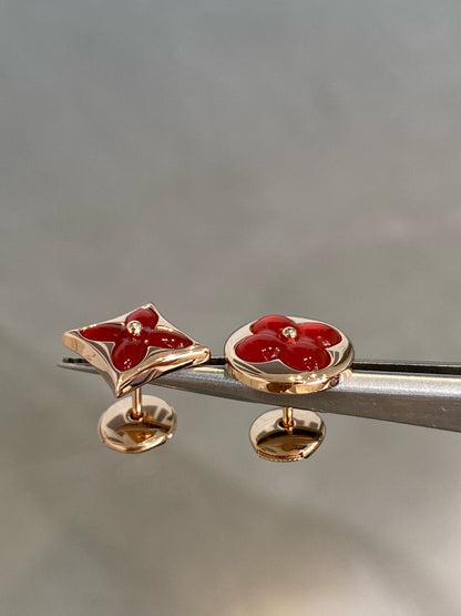 [Amore Jewels]STAR AND SUN PINK GOLD CARNELIAN STUD EARRINGS