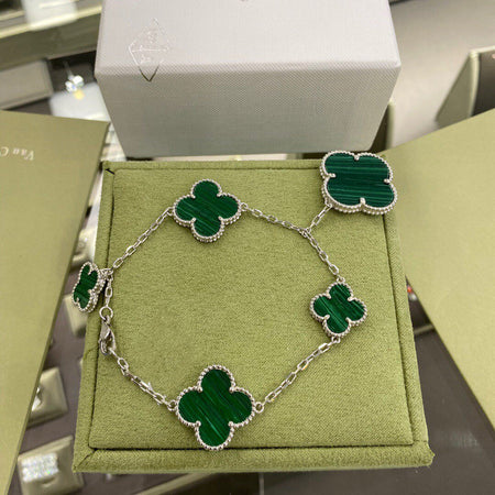 [Amore Jewels]CLOVER 5 MOTIFS SIVLER MALACHITE BRACELET