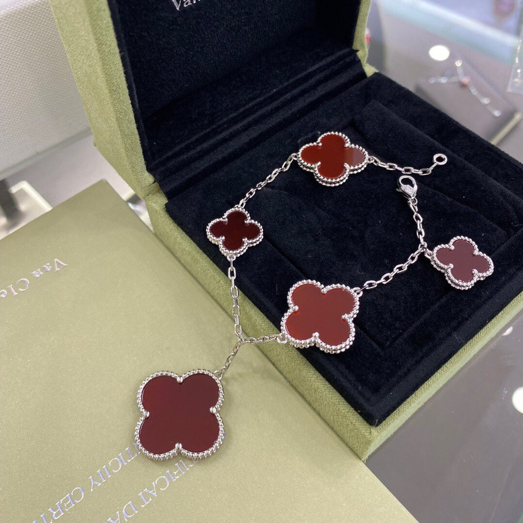 [Amore Jewels]CLOVER 5 MOTIFS SIVLER CARNELIAN BRACELET
