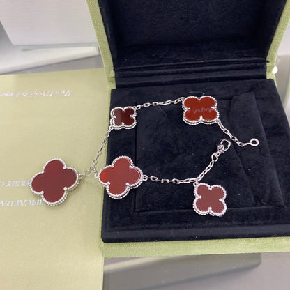[Amore Jewels]CLOVER 5 MOTIFS SIVLER CARNELIAN BRACELET