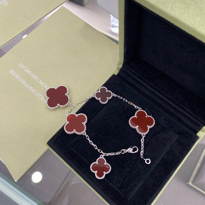 [Amore Jewels]CLOVER 5 MOTIFS SIVLER CARNELIAN BRACELET