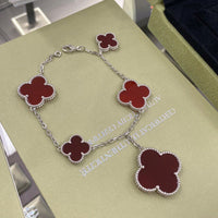 [Amore Jewels]CLOVER 5 MOTIFS SIVLER CARNELIAN BRACELET