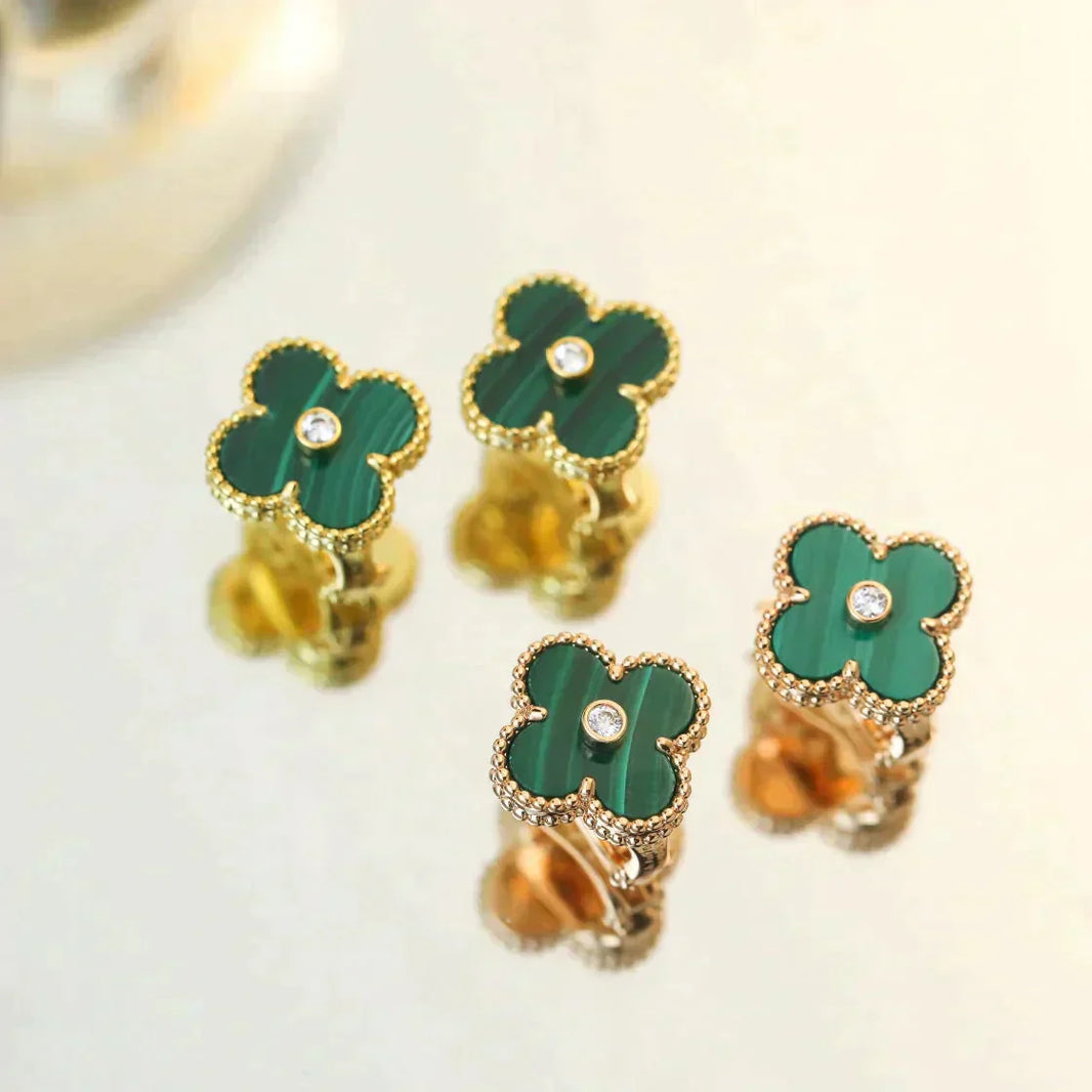 [Amore Jewels]CLOVER MEDIUM 1 MOTIFS MALACHITE DIAMOND EARRINGS