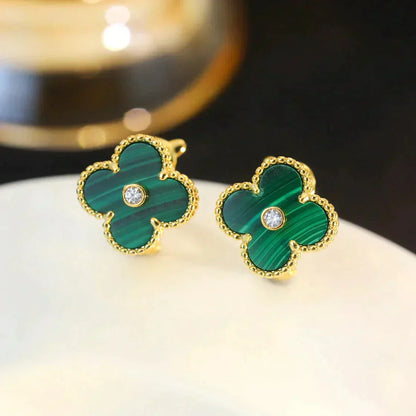 [Amore Jewels]CLOVER MEDIUM 1 MOTIFS MALACHITE DIAMOND EARRINGS