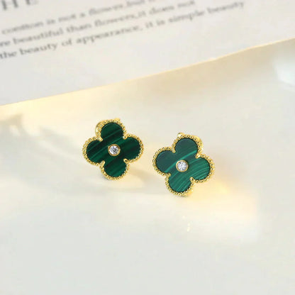 [Amore Jewels]CLOVER MEDIUM 1 MOTIFS MALACHITE DIAMOND EARRINGS