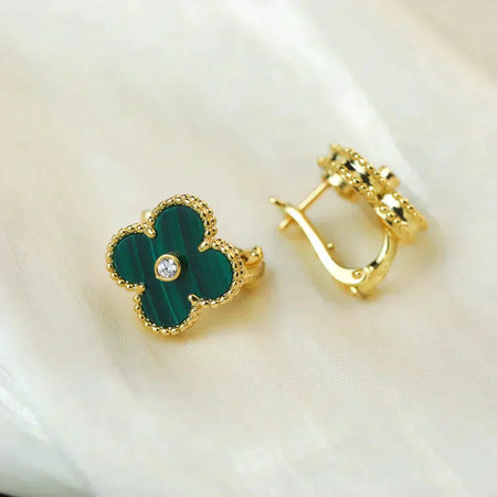 [Amore Jewels]CLOVER MEDIUM 1 MOTIFS MALACHITE DIAMOND EARRINGS