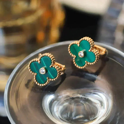 [Amore Jewels]CLOVER MEDIUM 1 MOTIFS MALACHITE DIAMOND EARRINGS