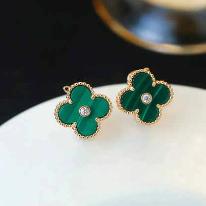 [Amore Jewels]CLOVER MEDIUM 1 MOTIFS MALACHITE DIAMOND EARRINGS