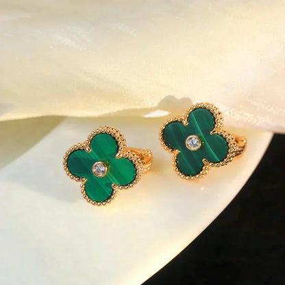[Amore Jewels]CLOVER MEDIUM 1 MOTIFS MALACHITE DIAMOND EARRINGS