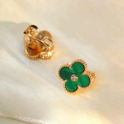[Amore Jewels]CLOVER MEDIUM 1 MOTIFS MALACHITE DIAMOND EARRINGS