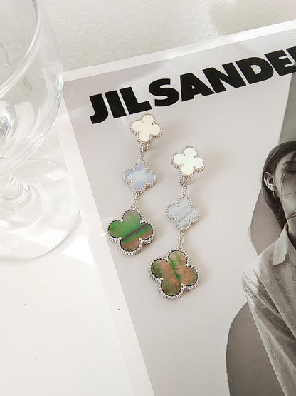 [Amore Jewels]CLOVER 3 MOTIFS CHALCEDONY DARK MOP SILVER EARRINGS