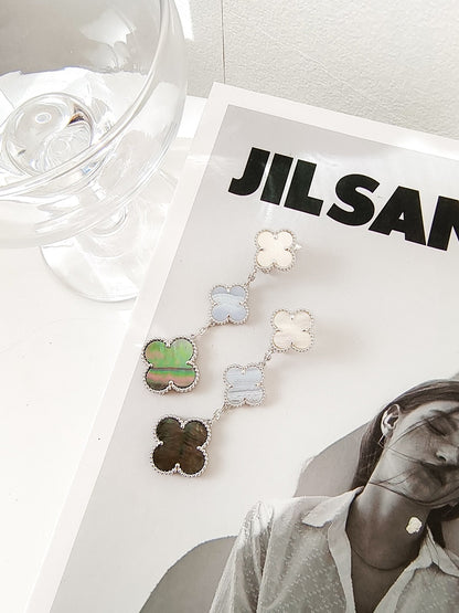 [Amore Jewels]CLOVER 3 MOTIFS CHALCEDONY DARK MOP SILVER EARRINGS