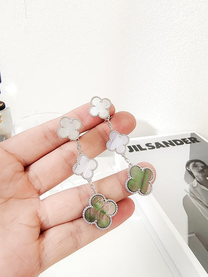 [Amore Jewels]CLOVER 3 MOTIFS CHALCEDONY DARK MOP SILVER EARRINGS